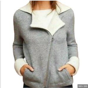 Anthropologie Alpaca Wool Blend Moto Knit Jacket Asymmetric Zip Gray Cre…